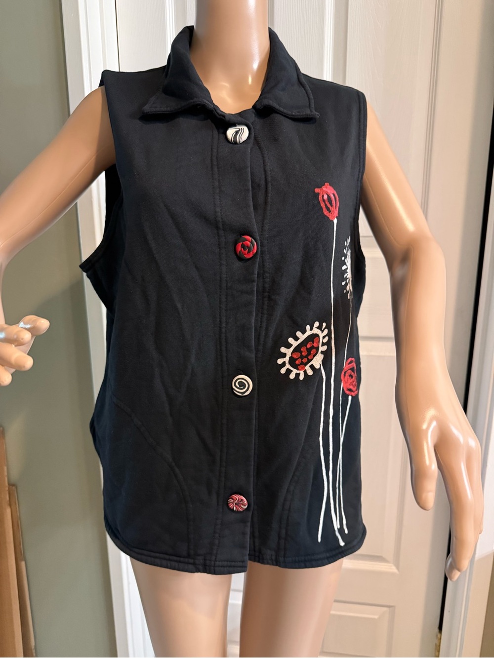 Two Lips Originals Art To Wear Black Sweatshirt Vest S Dragonfly Floral